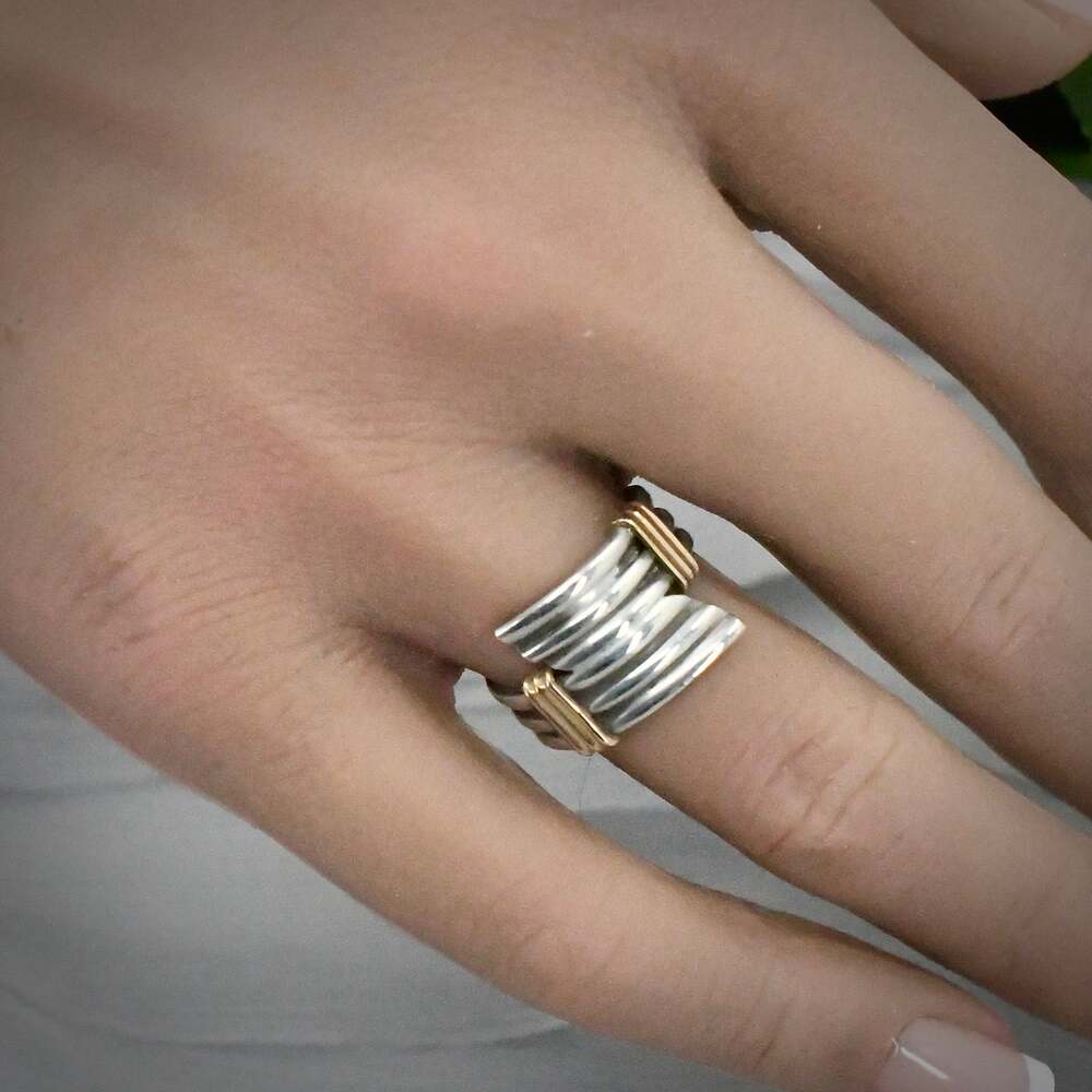 Vintage 950 Silver 14K 585 Gold Multi Strand Modernist Band Ring Size 5